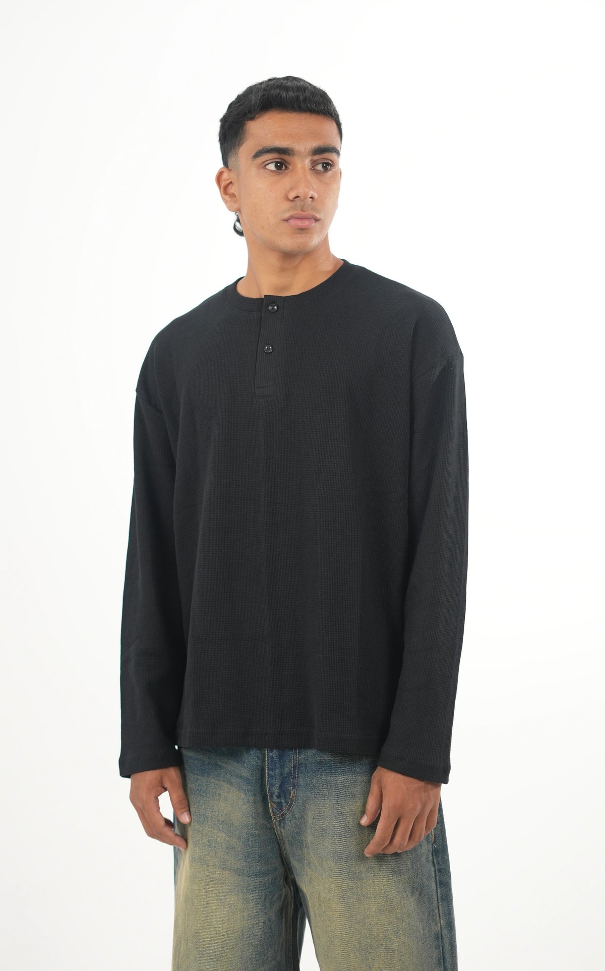 WF Black Waffle Henley