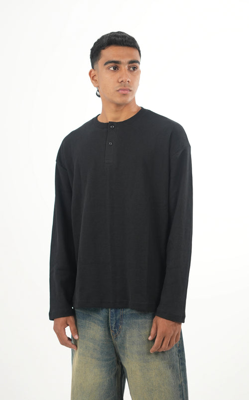 WF Black Waffle Henley