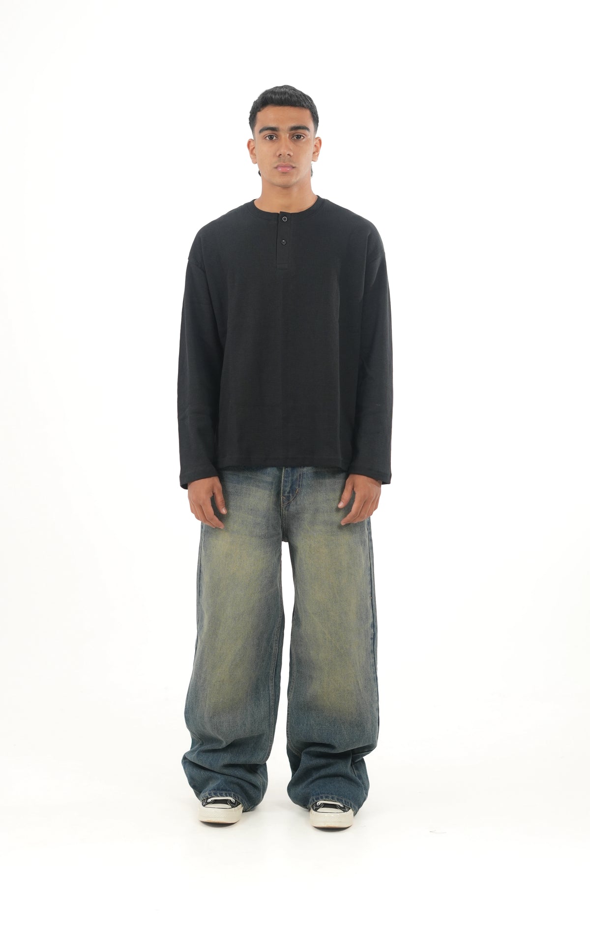 WF Black Waffle Henley