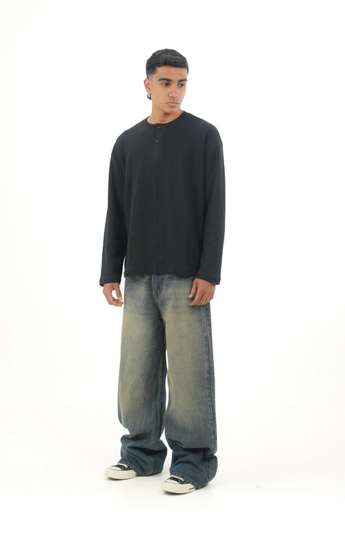 WF Black Waffle Henley