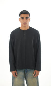 WF Black Waffle Henley