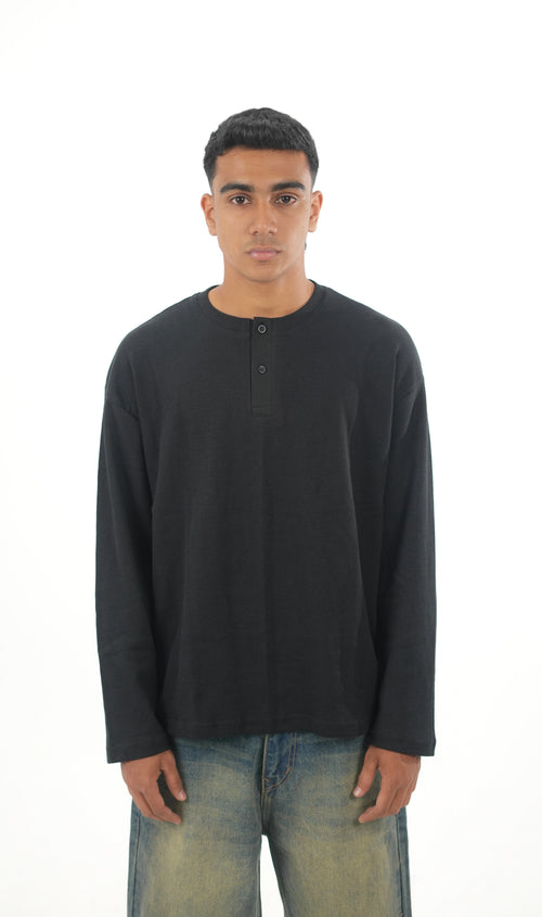 WF Black Waffle Henley