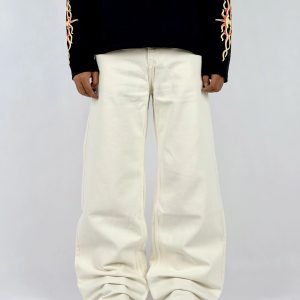 Beige Wide-Leg Denim